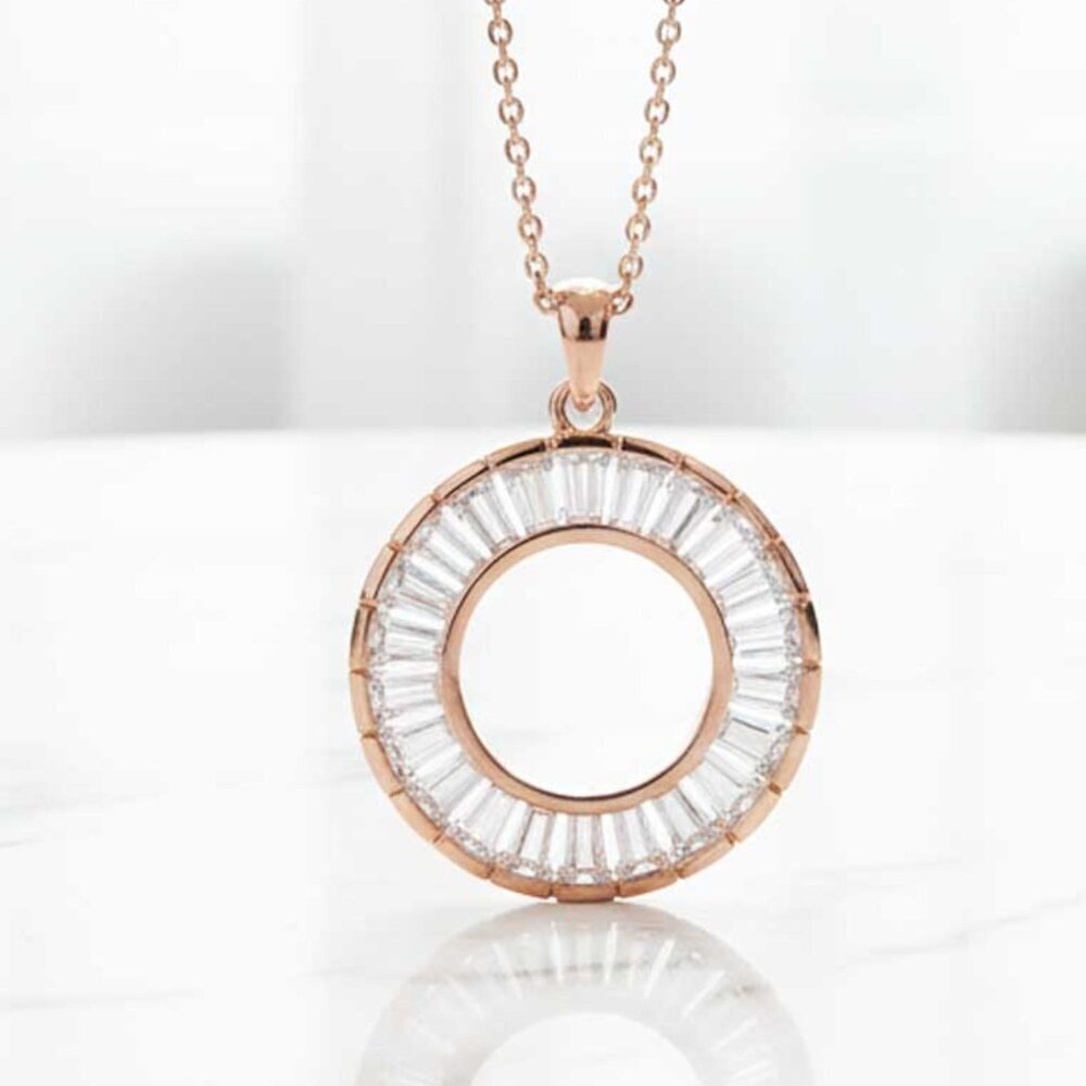 Ladies Rose Gold Round CZ Necklace - Brand New